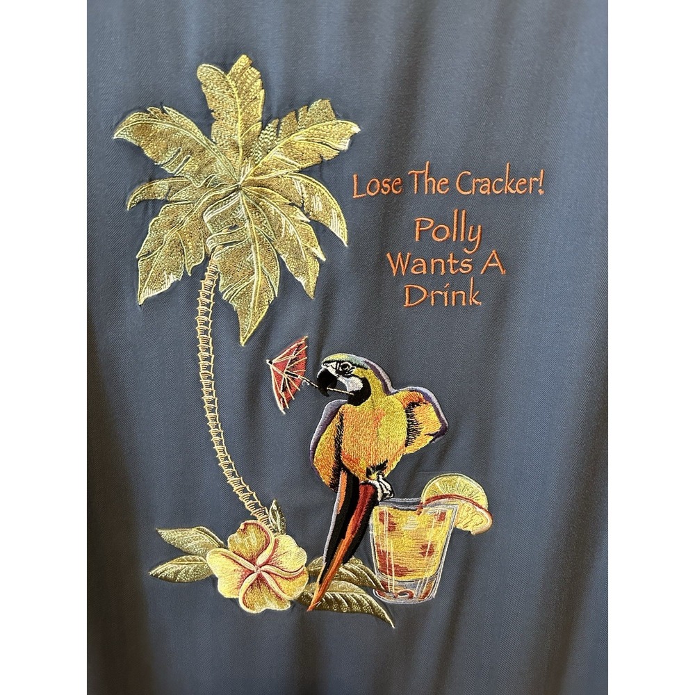 Luau Mens Embroidered Parrot Shirt Size Medium 100% Silk